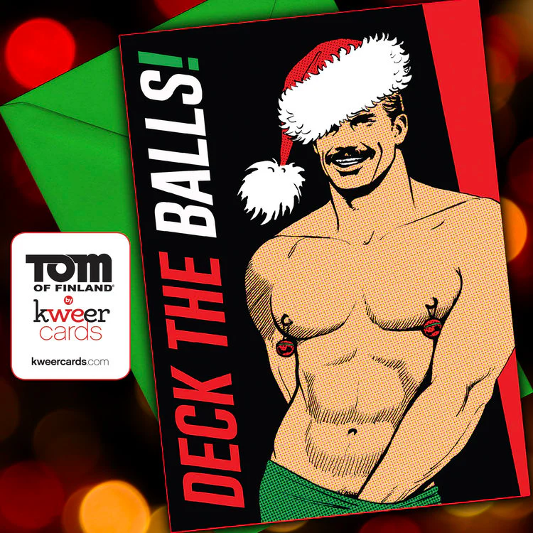 Tom of Finland DECK THE BALLS Holiday Card by Kweer Cards - Image 3