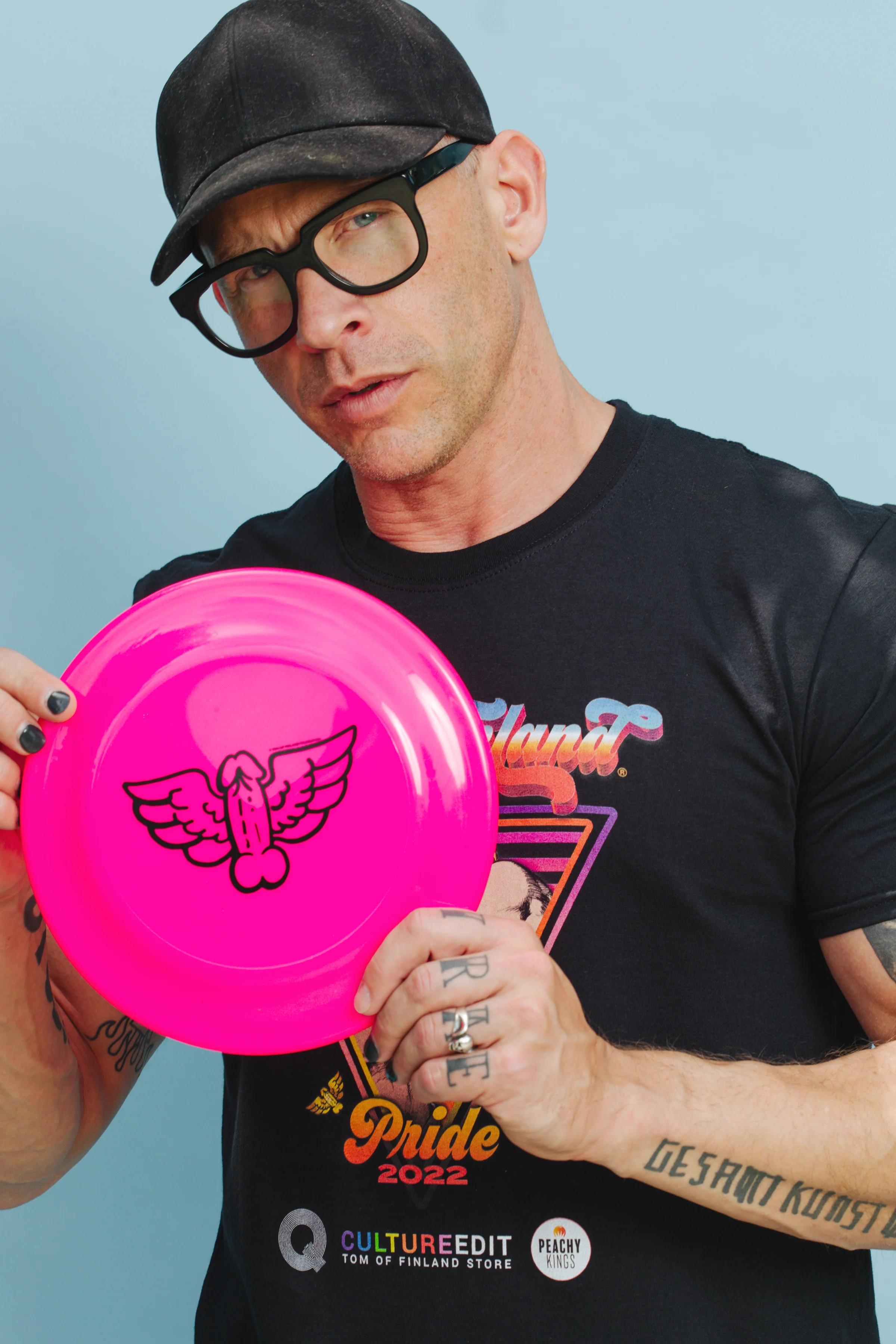Tom of Finland Flying Cock Frisbee by Peachy Kings - HOT PINK - Image 4