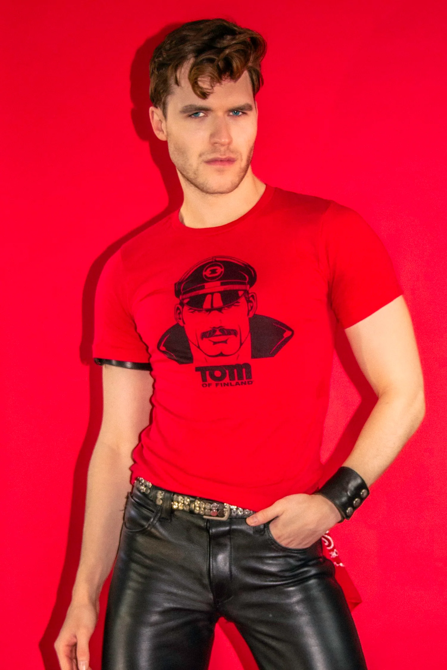 Tom of Finland Leather Daddy T-shirt Tee in RED - Image 2