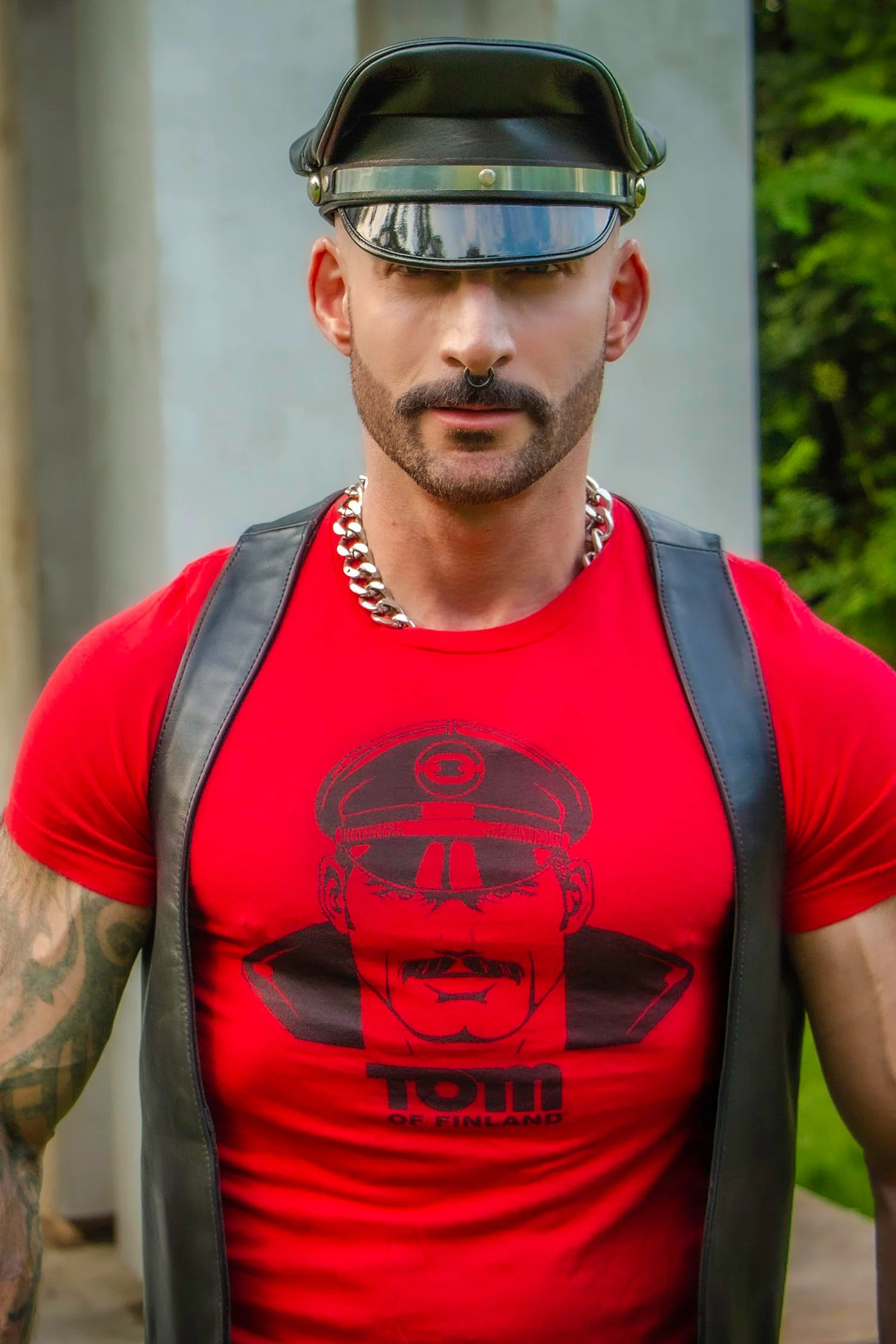 Tom of Finland Leather Daddy T-shirt Tee in RED - Image 4