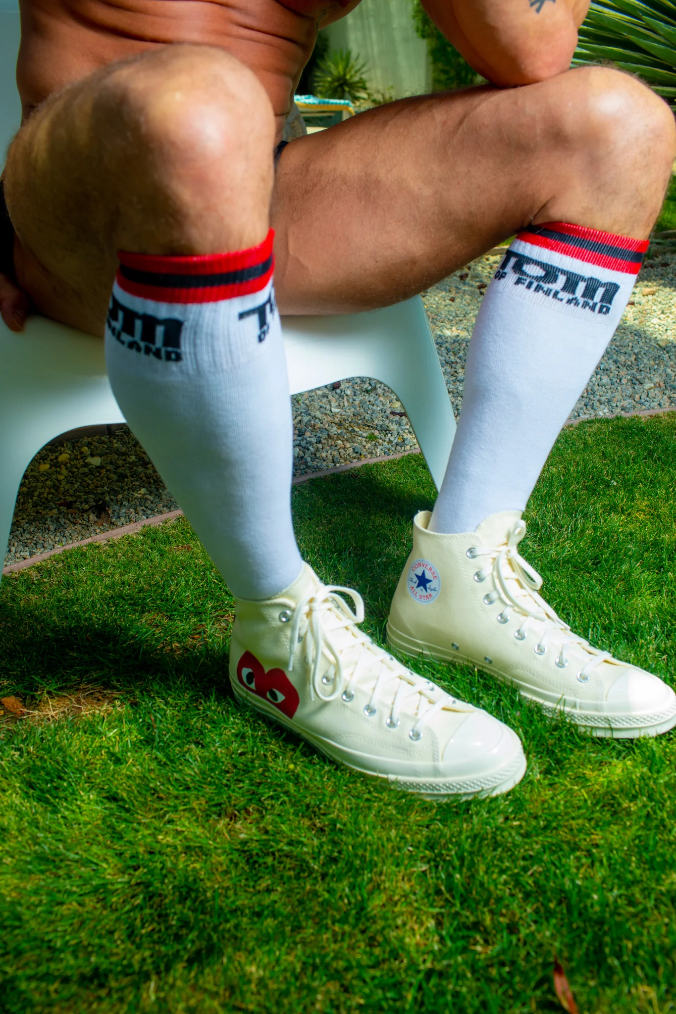 TOM OF FINLAND KNEE HIGH WHITE LOGO SOCKS - Image 2