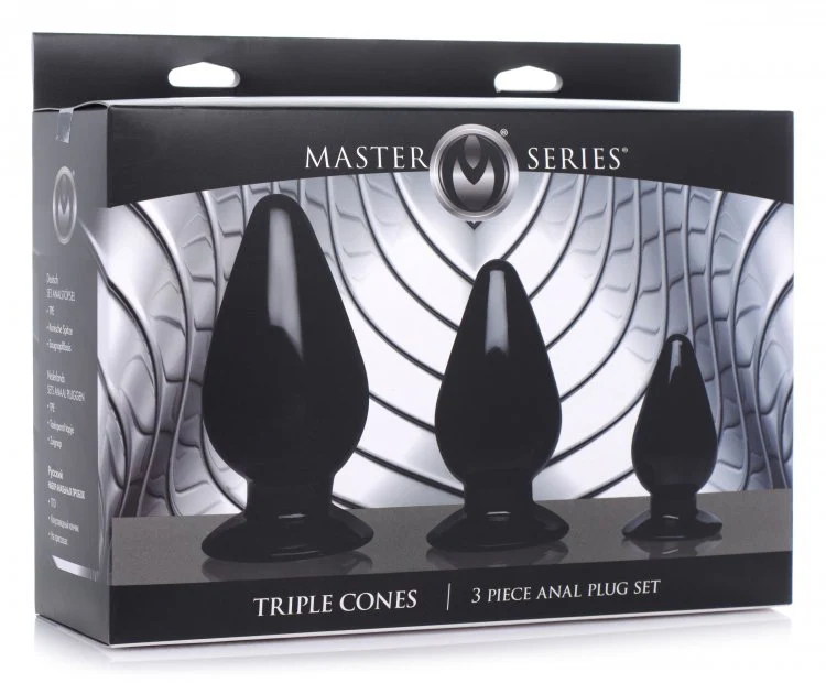 Triple Cones 3 Piece Anal Plug Set - Black - Image 6